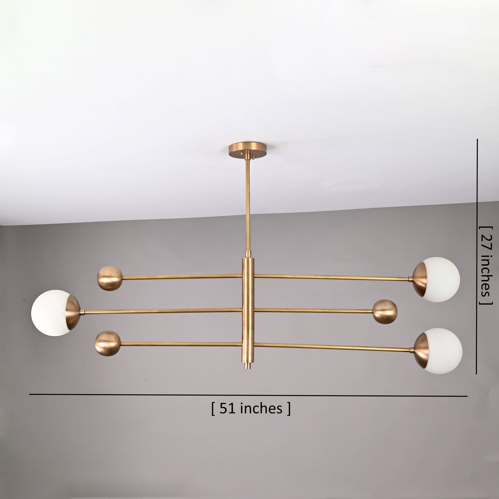 Size guide for Modern 3-Globe Brass Chandelier – Handmade Solid Brass Light | Customizable Mid-Century Flushmount Ceiling Fixture 32455