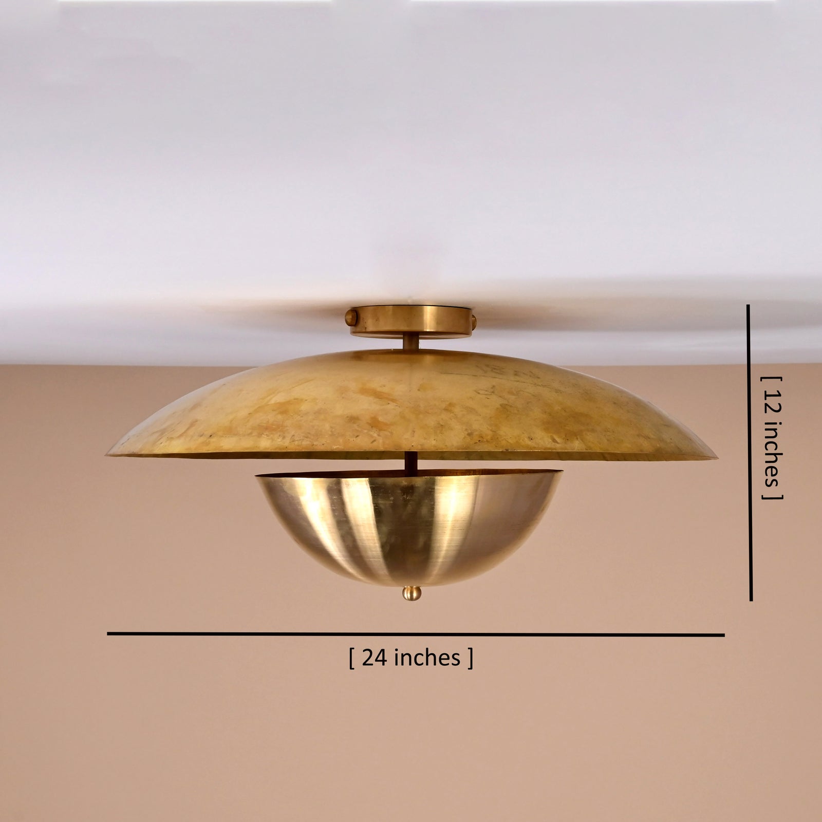 Size guide for 3-Light Raw Brass Disc Ceiling Light – Handmade Flush Mount Brass Fixture by Brass Leaf Studio 32441