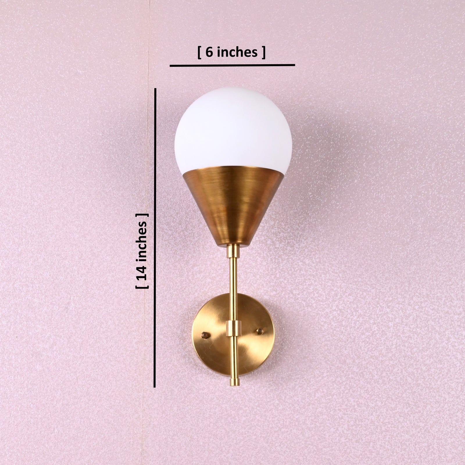 Size guide for Modern Brass Cone Wall Sconce – Handmade Solid Brass Wall Light with Globe Shade | Customizable Finishes by Brass Leaf Studio 32638