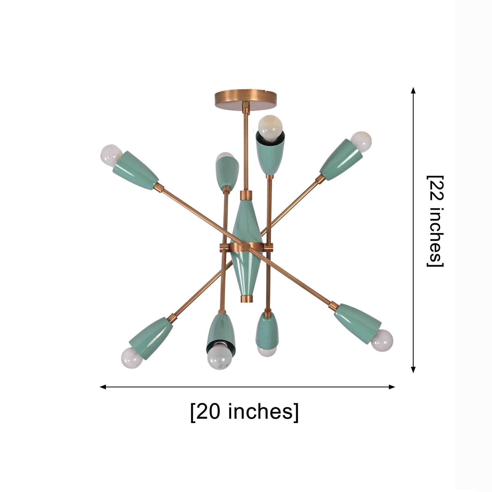 Size guide for Mint Green 7-Light Sputnik Chandelier – Solid Brass Semi Flush Ceiling Light - Model 33293