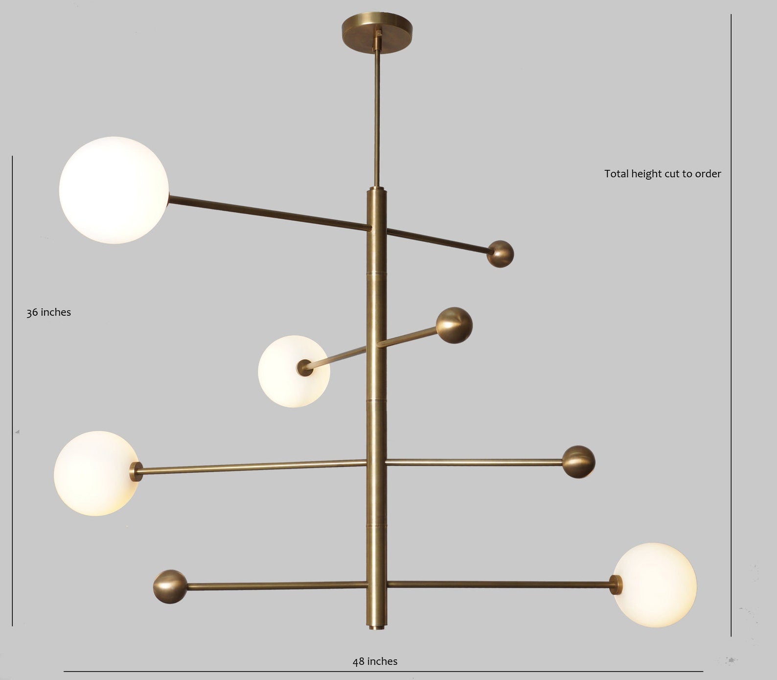 Size guide for 4 Light Brass Globe Chandelier | Modern Linear Pendant Light | Handmade by Brass Leaf Studio 62575