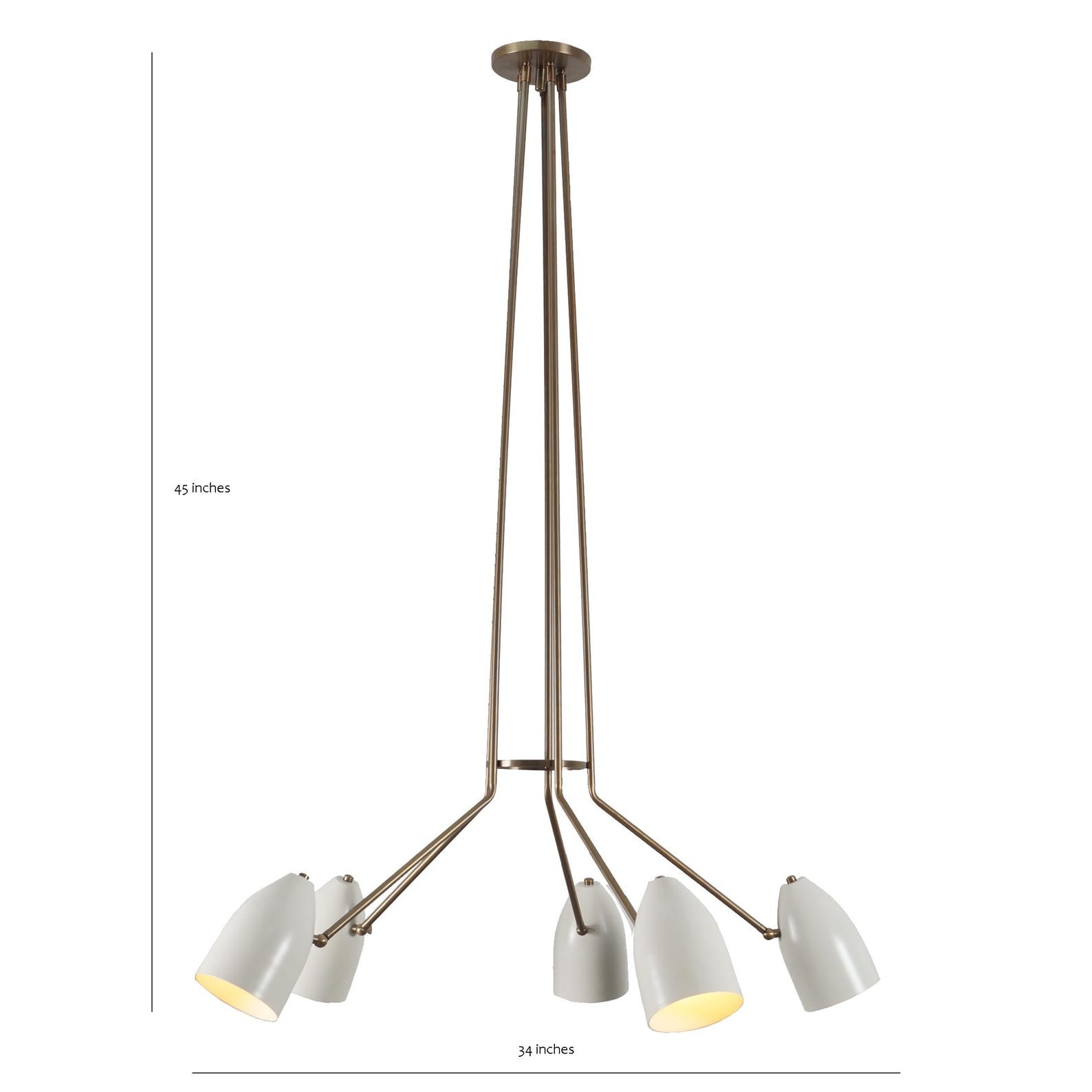 Size guide for 5 Cone Shade Brass Chandelier – Modern Long Rod Pendant Light by Brass Leaf Studio 62568