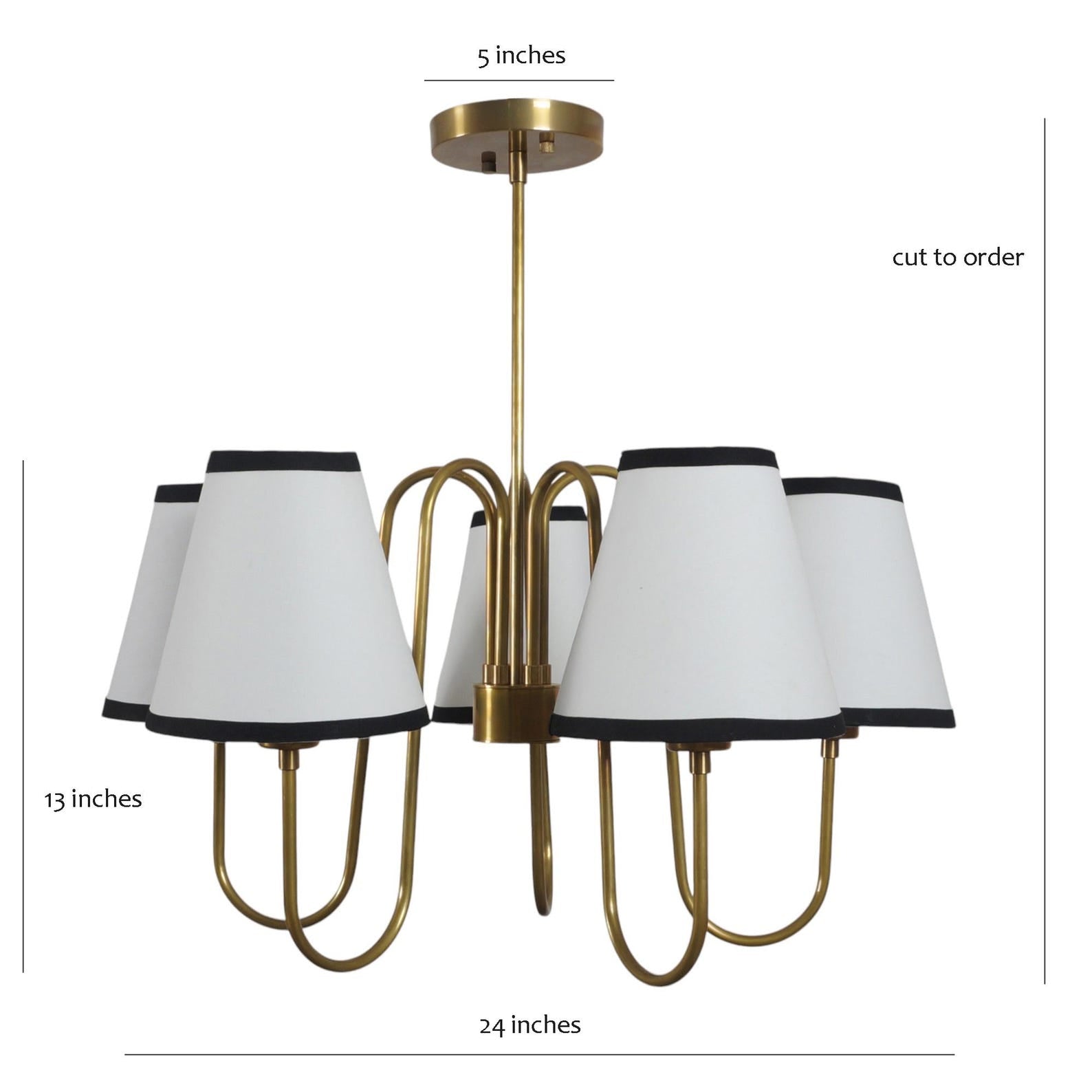 Size guide for 5 Light Brass Chandelier with Fabric Shades – Elegant Modern Ceiling Light by Brass Leaf Studio 62576
