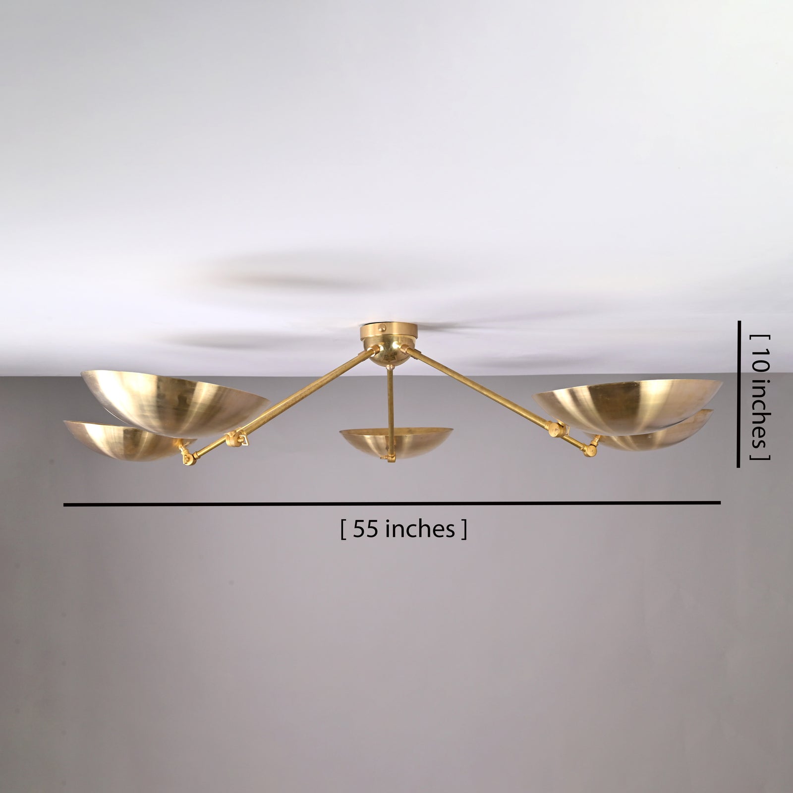 Size guide for 5-Light Brass Flushmount Ceiling Light – Modern Bowl Shade Chandelier 32459
