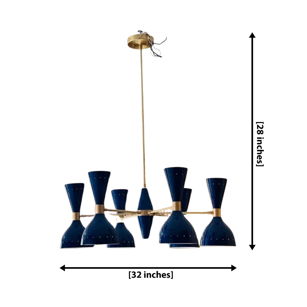 Size guide for Manhattan Double Cone Chandelier – 12 Light – 32 Inch – Model 62183