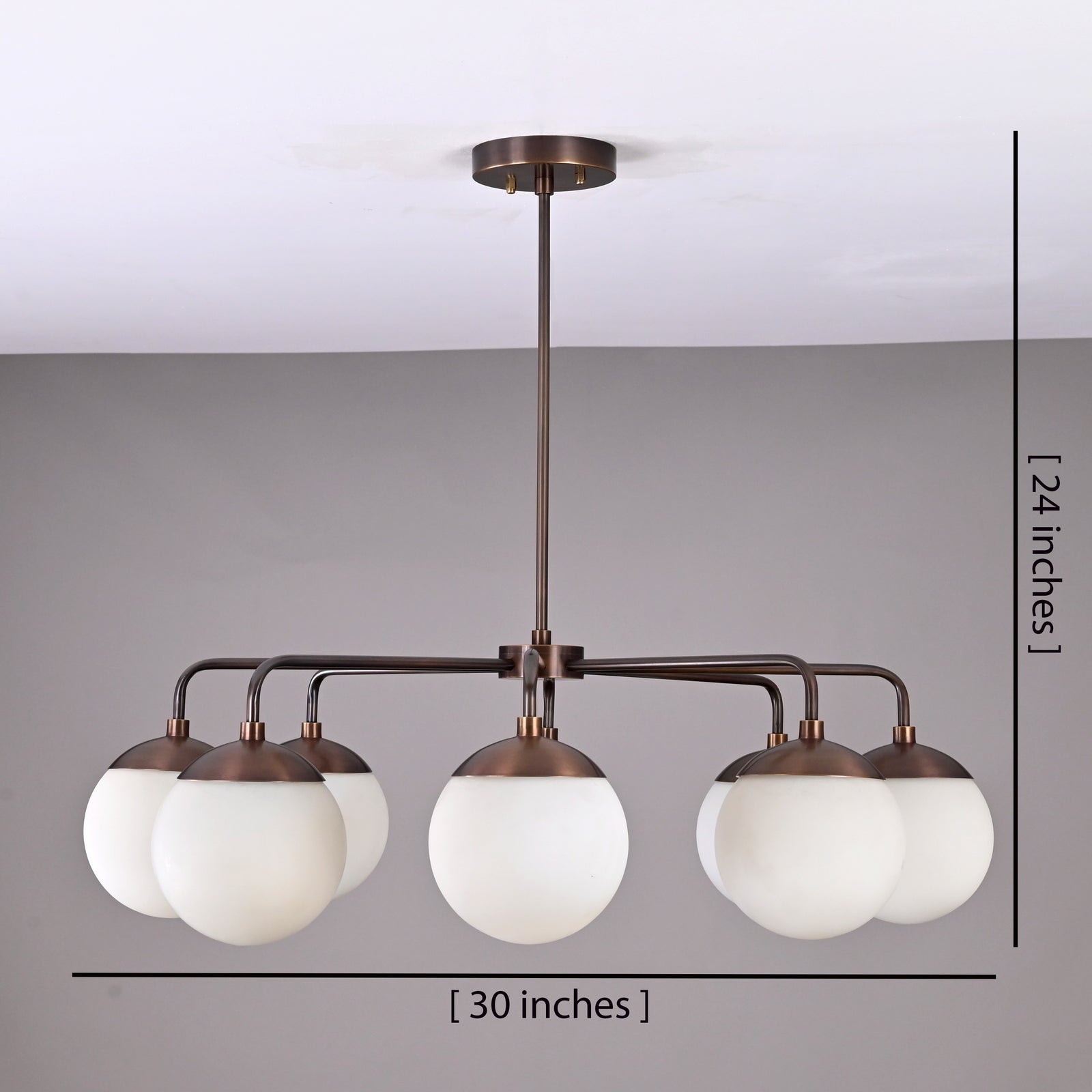 Size guide for 8-Light Brass Globe Chandelier – Modern Mid-Century Ceiling Light with Opal Glass Globes 32465
