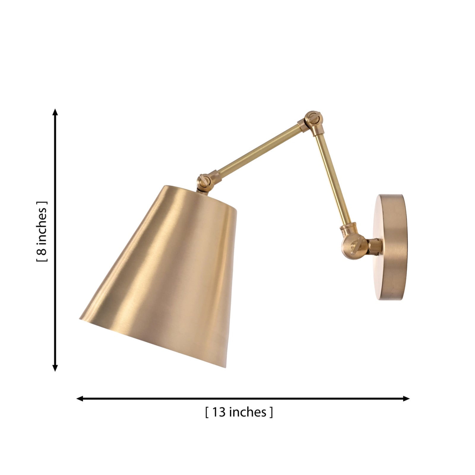 Size guide for Arden Modern Adjustable Cone Wall Sconce – Swing Arm – 13 Inch – Model 32684