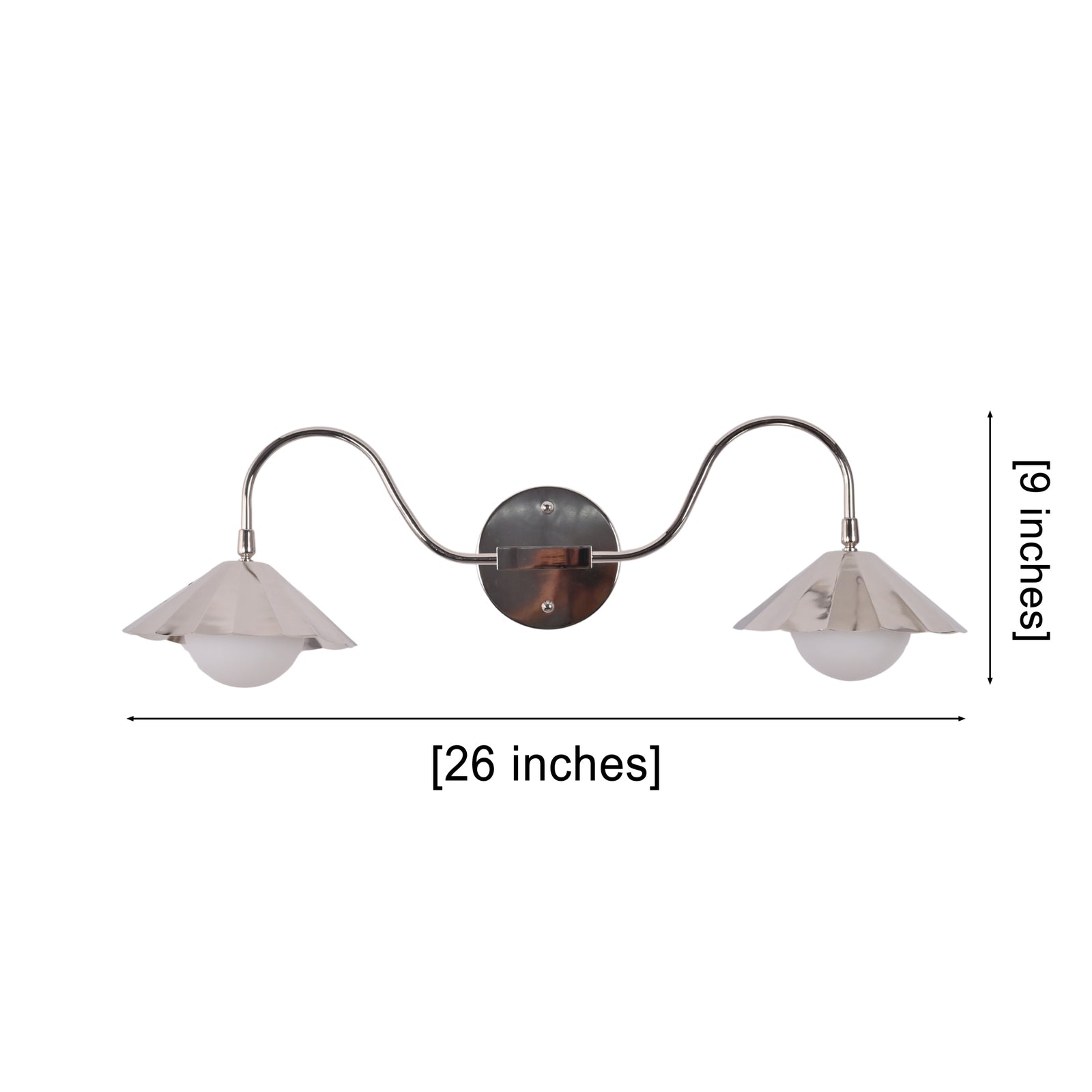 Size guide for Aurora Modern Polished Nickel Double Flower Shade Wall Sconce – 2 Light – 26 Inch – Model 32689