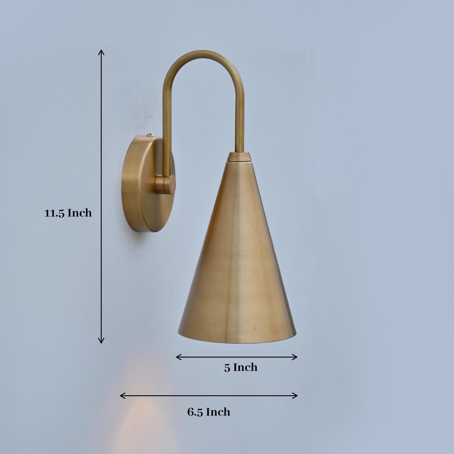 Size guide for Brushed Brass Wall Sconce – Handmade Solid Brass Cone Wall Light by Brass Leaf Studio | Minimalist Modern Lighting | Customizable Size & Finish 62539
