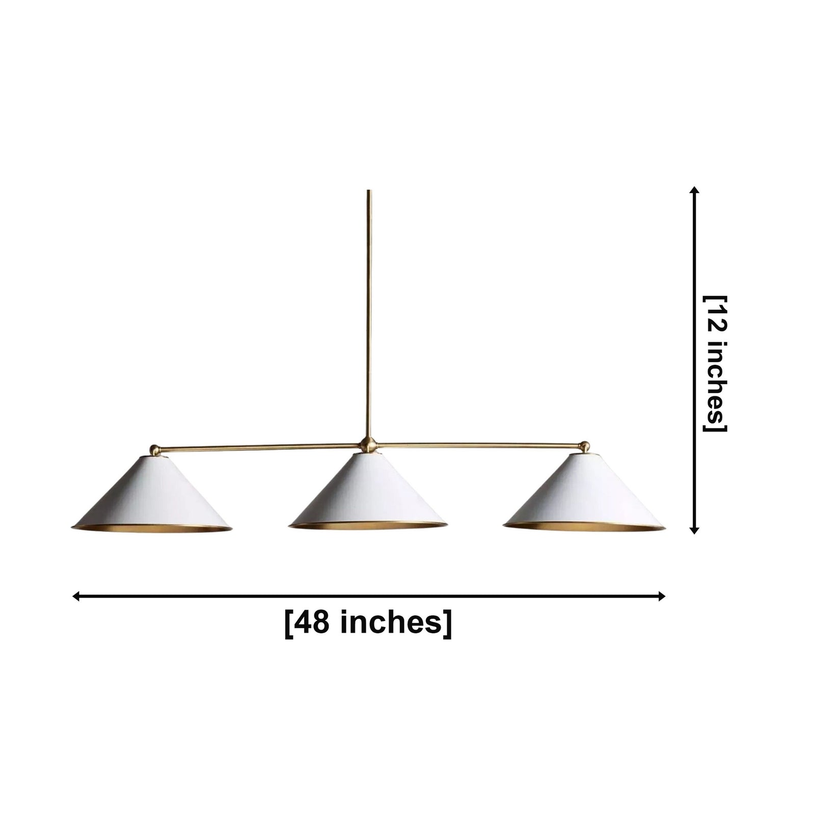 Size guide for Corfu Linear Cone Chandelier – 3 Light – 48 Inch – Model 62088