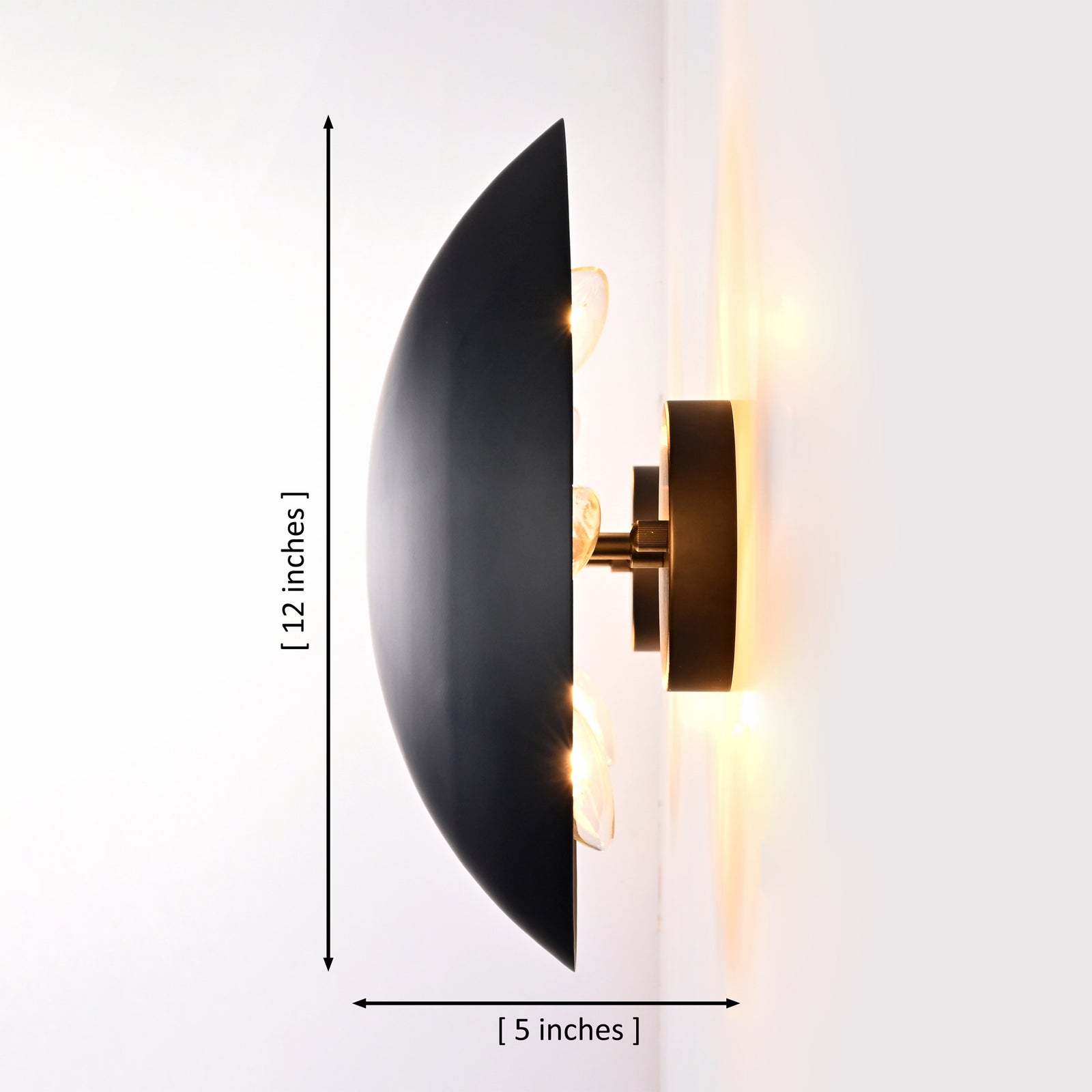 Size guide for Eclipse Modern Black Dome Wall Sconce – 3 Light – 12 Inch – Model 32680