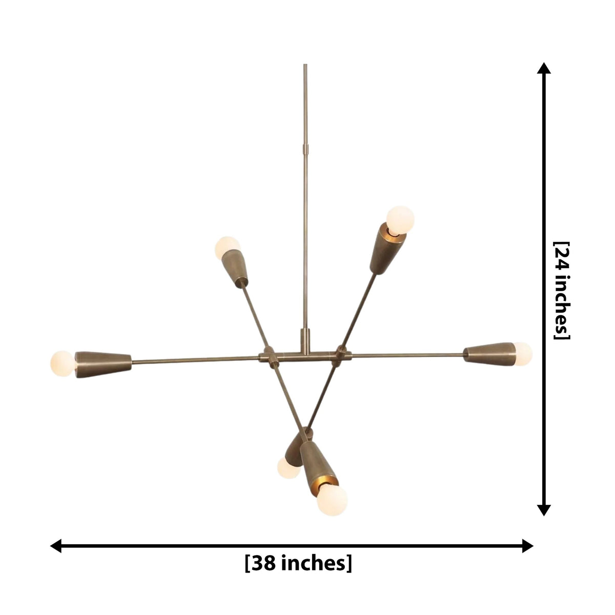 Size guide for Melbourne Sculptural Multi-Arm Chandelier – 6 Light – 38 Inch – Model 62170