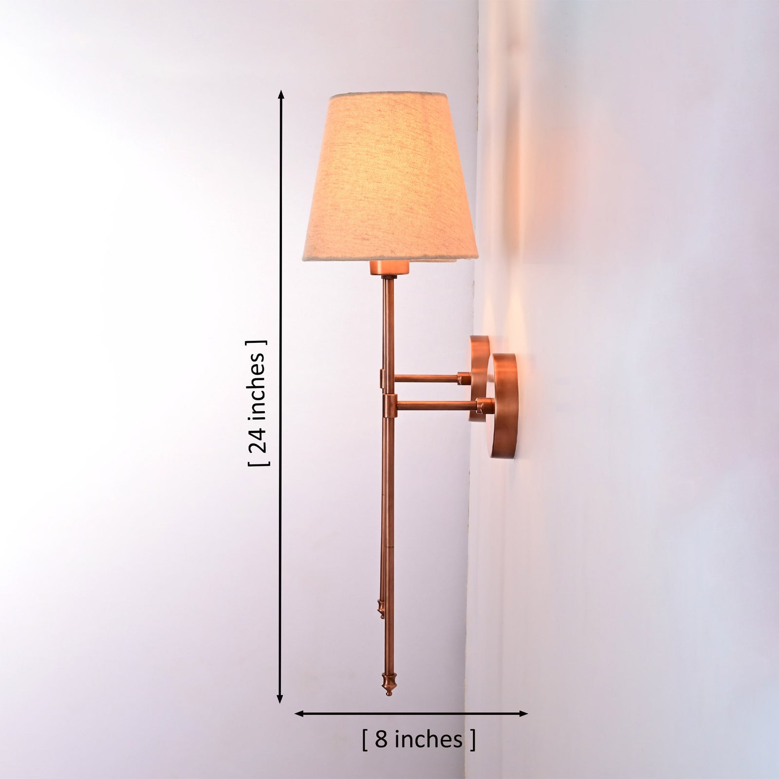 Size guide for Milan Beige Shade Copper Rod Wall Sconce – 1 Light – 24 Inch – Model 32664