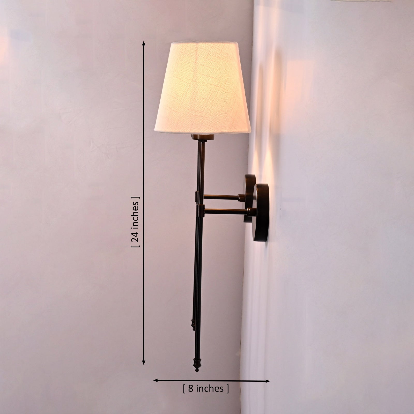 Size guide for Milan Ivory Shade Black Rod Wall Sconce – 1 Light – 24 Inch – Model 32651