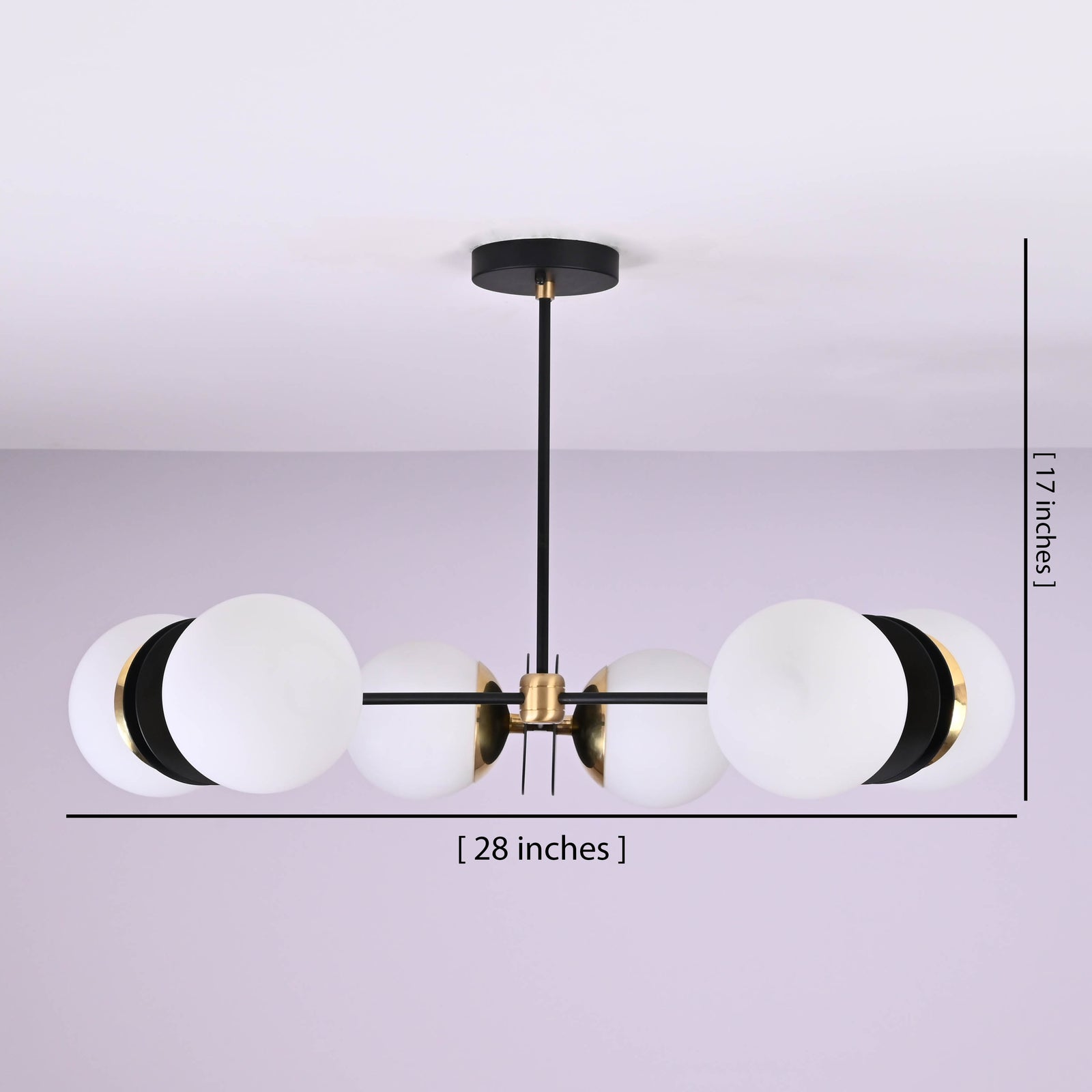 Size guide for Handmade 6-Light Brass Globe Chandelier – Customizable Modern Ceiling Light Fixture by Brass Leaf Studio 33123