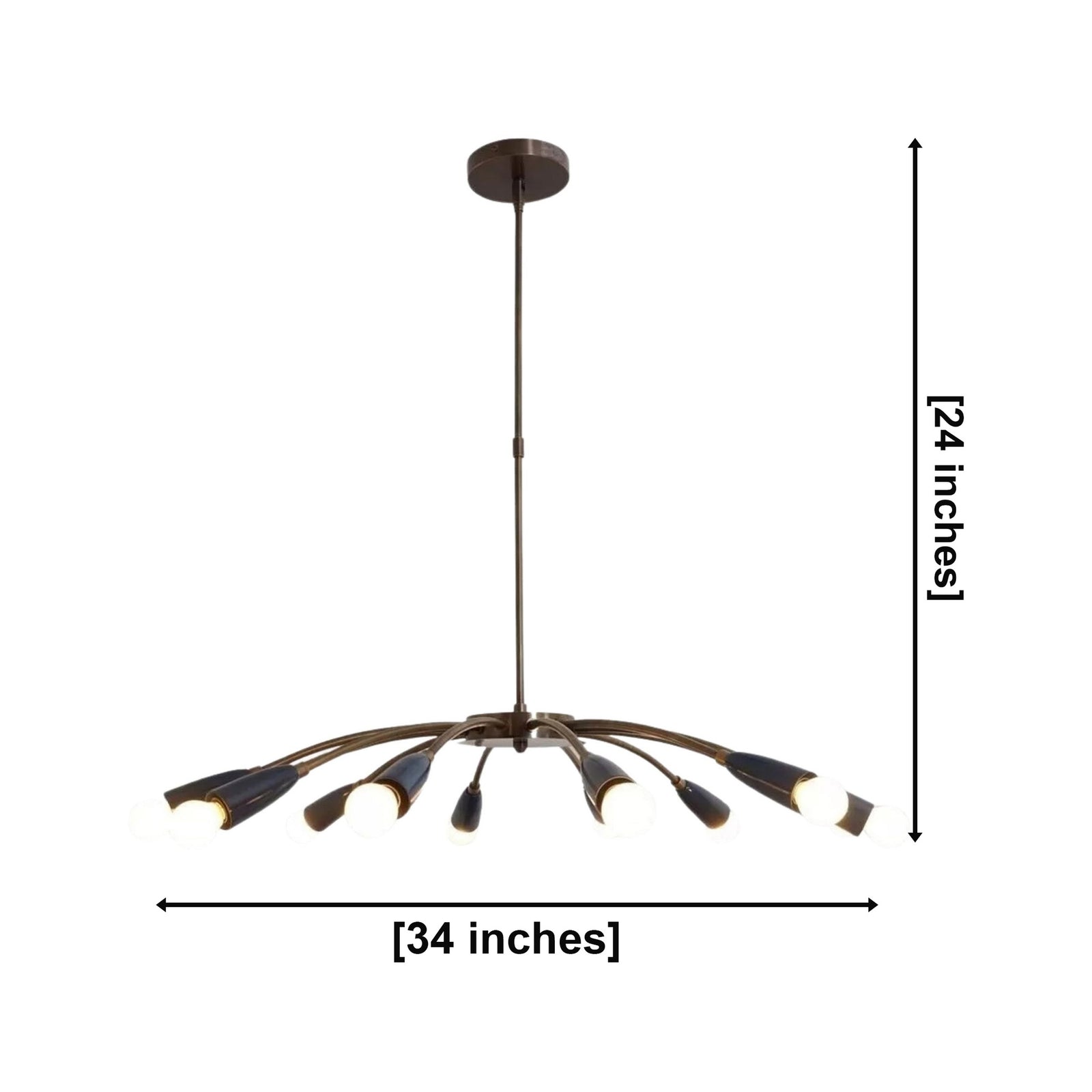 Size guide for Mykonos Curved Arm Sputnik Chandelier – 12 Light – 34 Inch – Model 62084