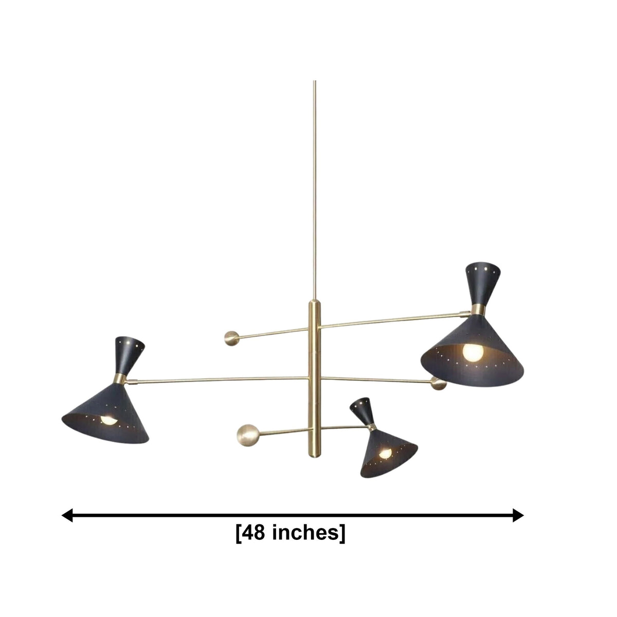 Size guide for Portofino Perforated Cone Chandelier – 3 Light – 48 Inch – Brass Finish – Model 62142