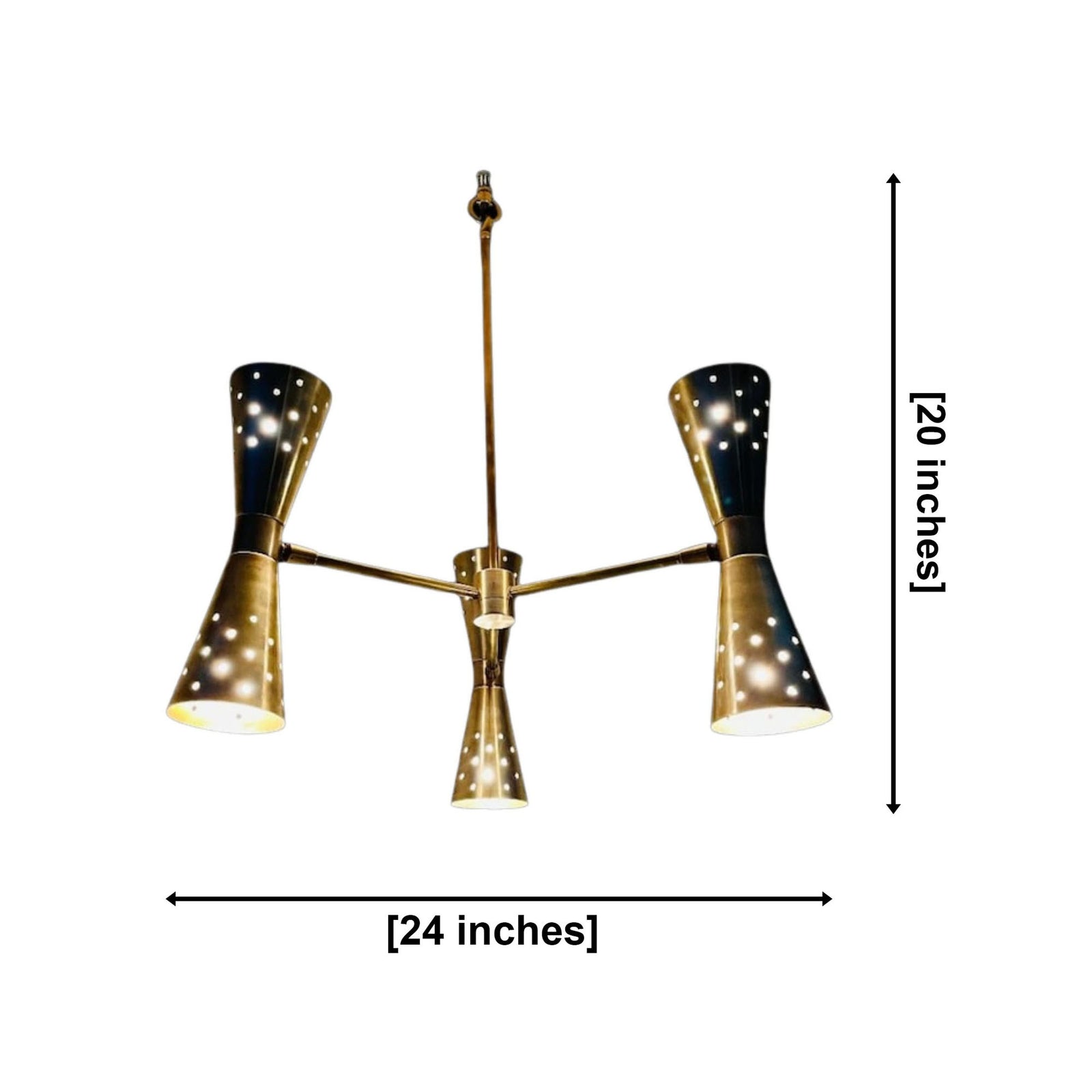 Size guide for Prague Perforated Cone Chandelier – 6 Light – 24 Inch – Model 62062
