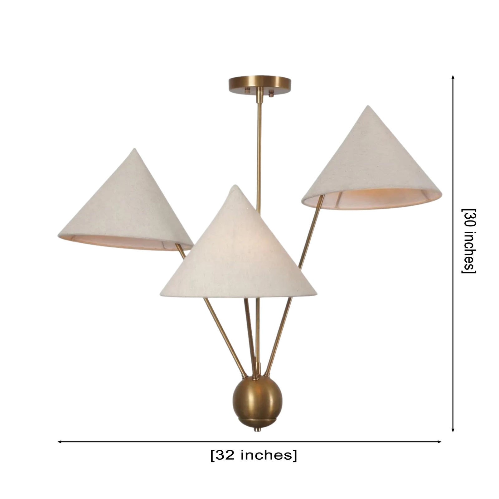 Size guide for Sutton Modern Multi-Cone Chandelier – 3 Lights – 32 Inch – Model 33208