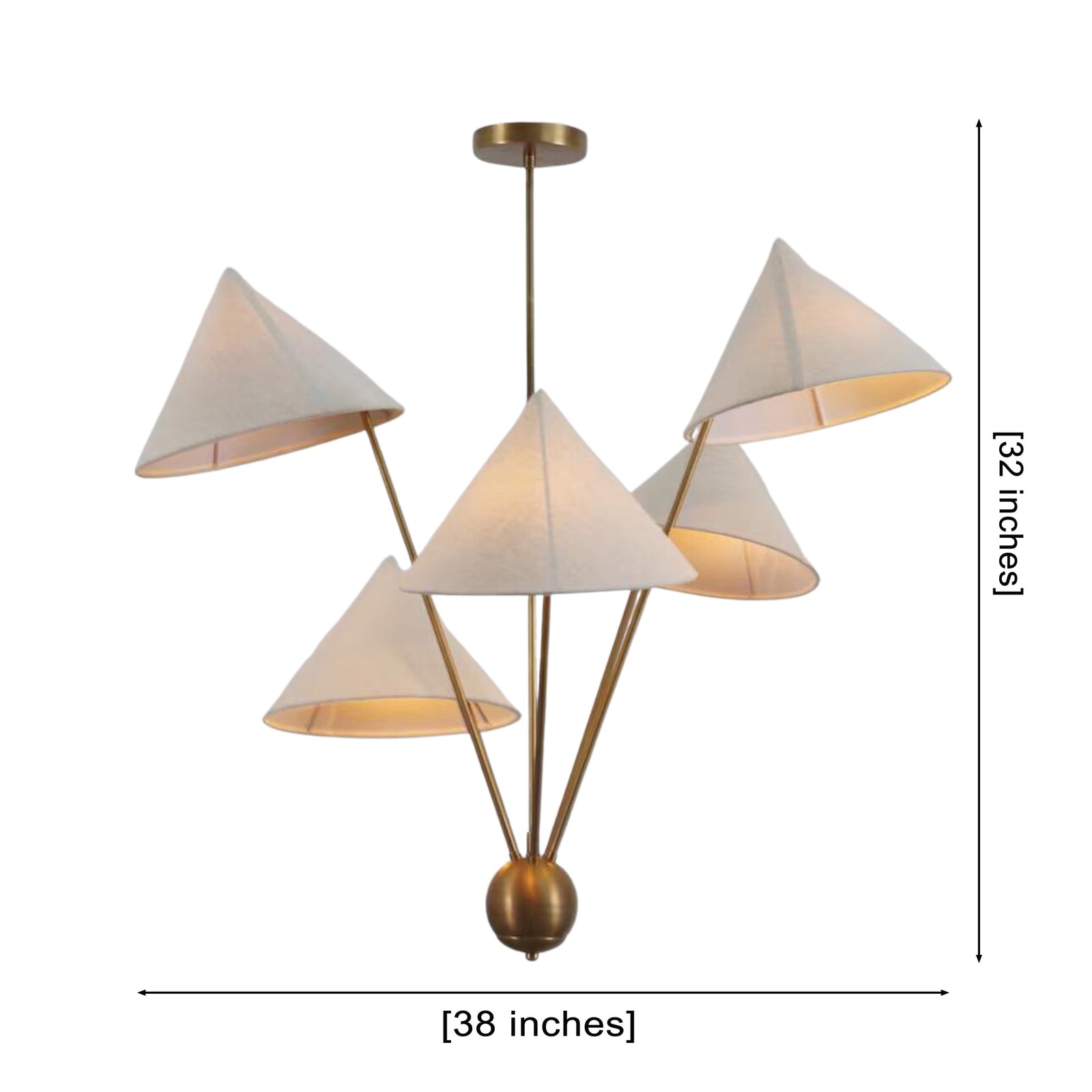 Size guide for Sutton Modern Multi-Cone Chandelier – 5 Lights – 38 Inch – Model 33207