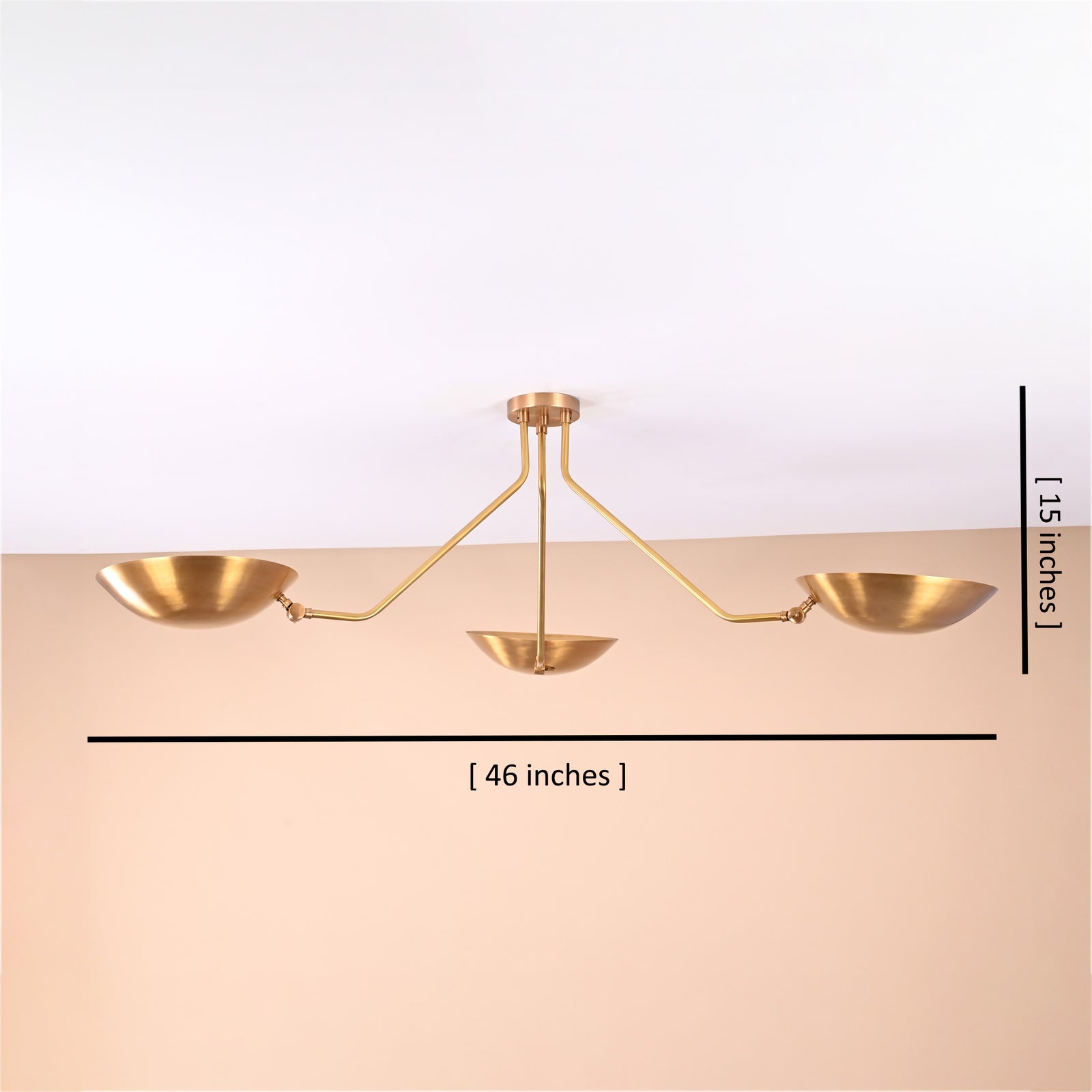 Size guide for Three-Light Brass Ceiling Light – Modern Minimal Flushmount Chandelier by Brass Leaf Studio 32425