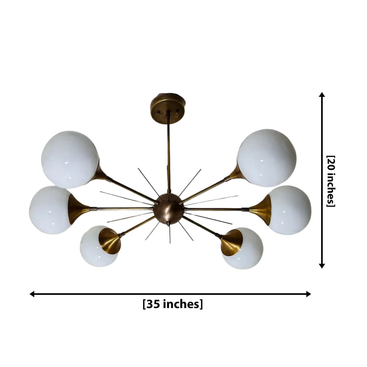 Size guide for Toledo Starburst Globe Chandelier – 6 Light – 35 Inch – Model 62223
