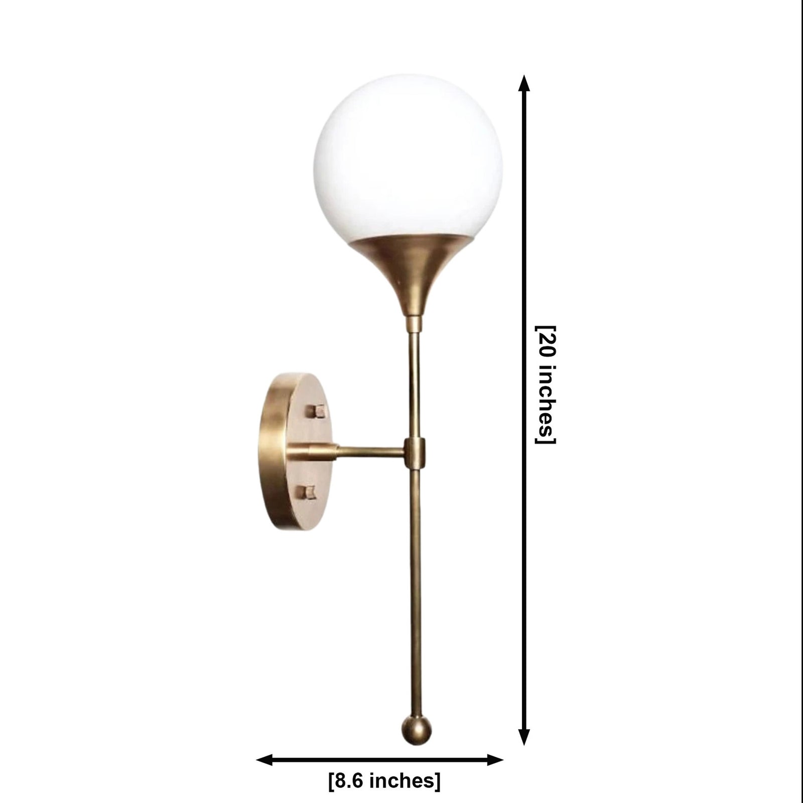Size guide for Verona Globe Balance Wall Sconce – 1 Light – 20 Inch – Model 32821