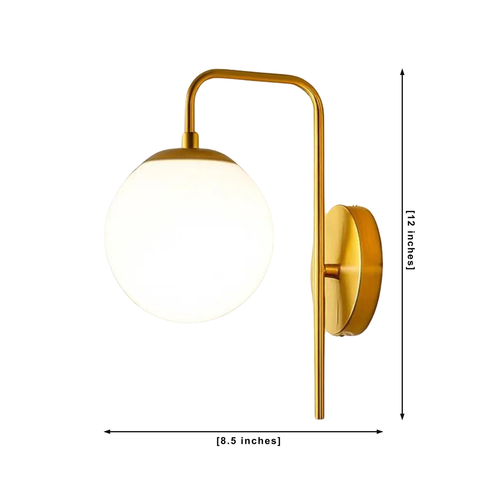Size guide for Verona Globe Wall Sconce – Curved Arm – 12 Inch – Model 32808