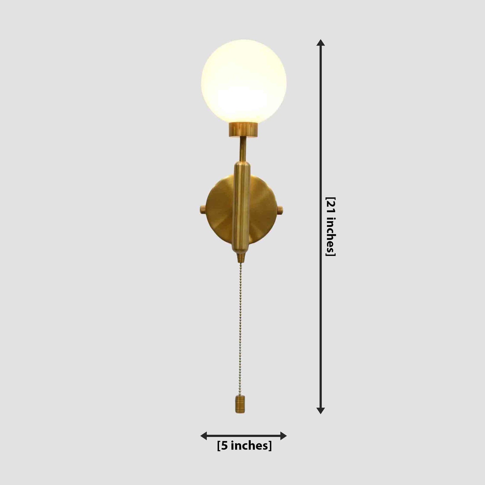 Size guide for Antwerp Pull Chain Globe Wall Sconce – Solid Brass Raw Brass Wall Light 72242