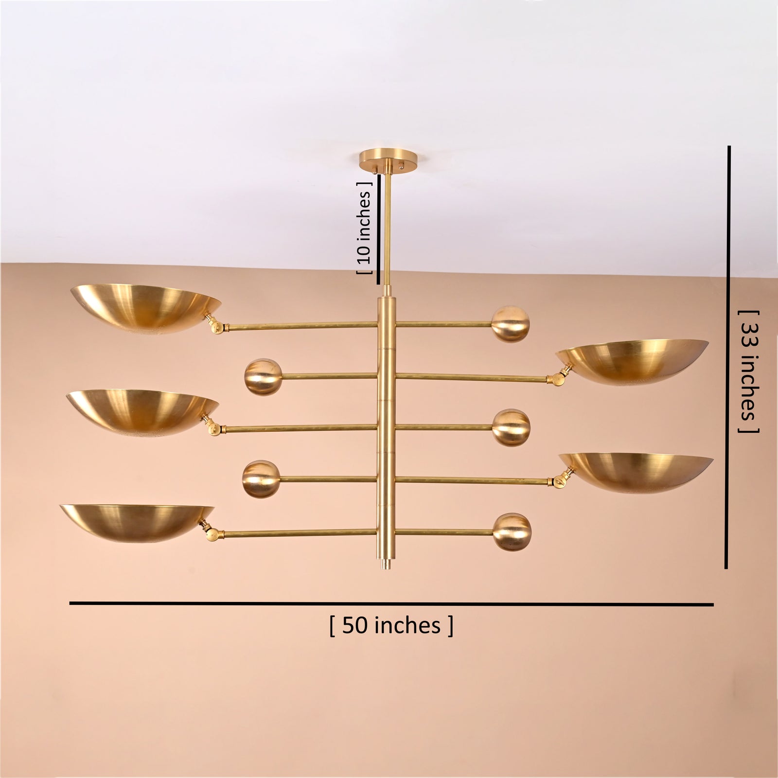 Size guide for Elegant Brushed Brass Flushmount Ceiling Light – Handmade 3-Light Bowl Shade Fixture by Brass Leaf Studio 32430