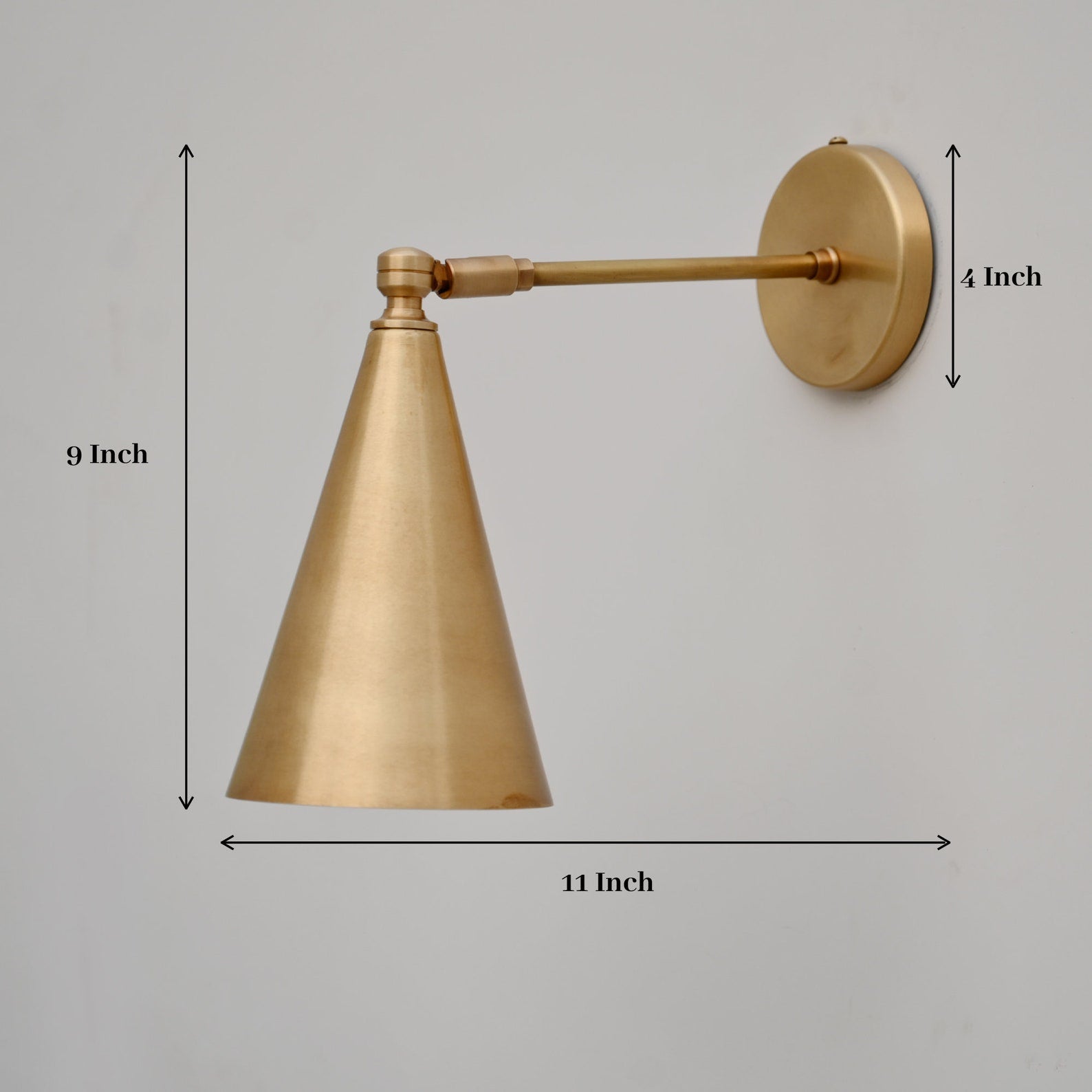 Size guide for Adjustable Brass Cone Wall Light – Handcrafted Minimalist Sconce by Brass Leaf Studio 62525