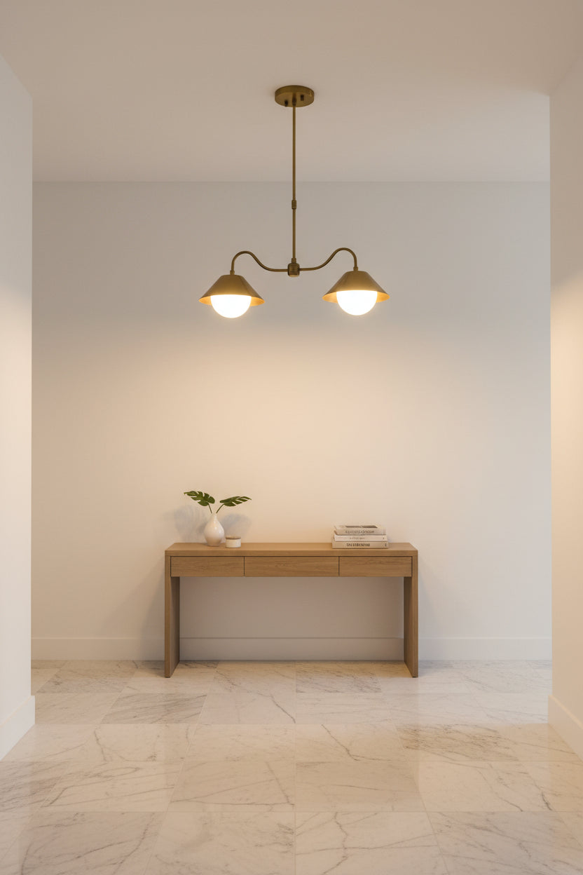 Size guide for Dual G9 Globe Pendant Lamp – Brass Patina 2-Light Ceiling Fixture - Model 33390