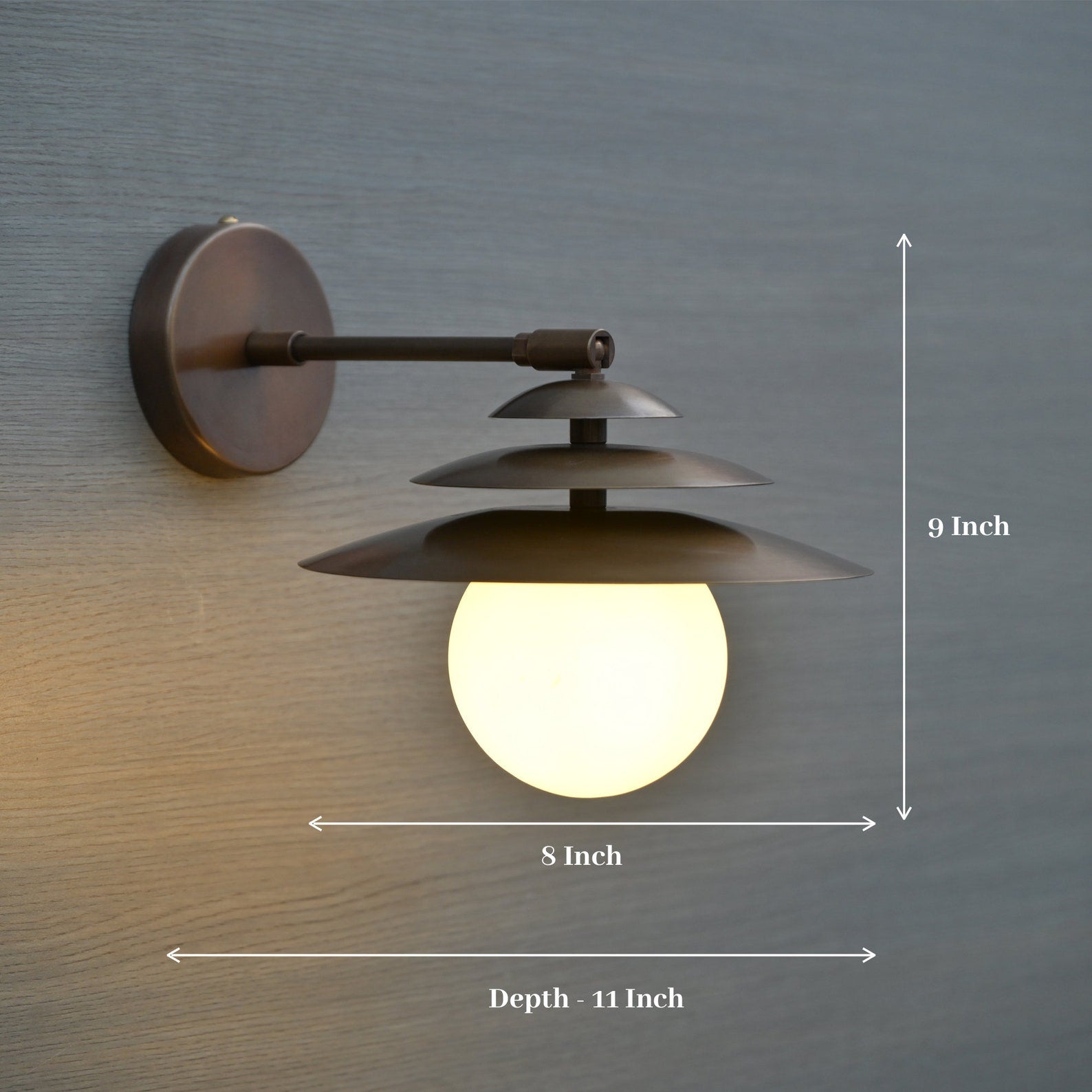 Size guide for Handmade Brass Globe Wall Sconce – Solid Brass Wall Light with Layered Shades & Customizable Finishes 62520