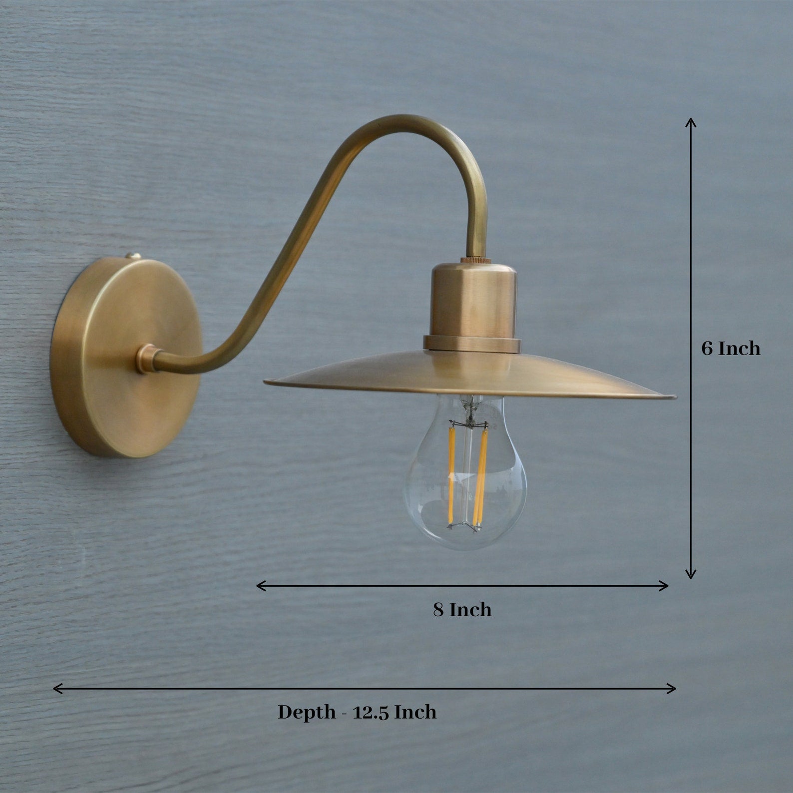 Size guide for Vintage Brass Gooseneck Wall Light – Handmade Industrial Sconce by Brass Leaf Studio 62532