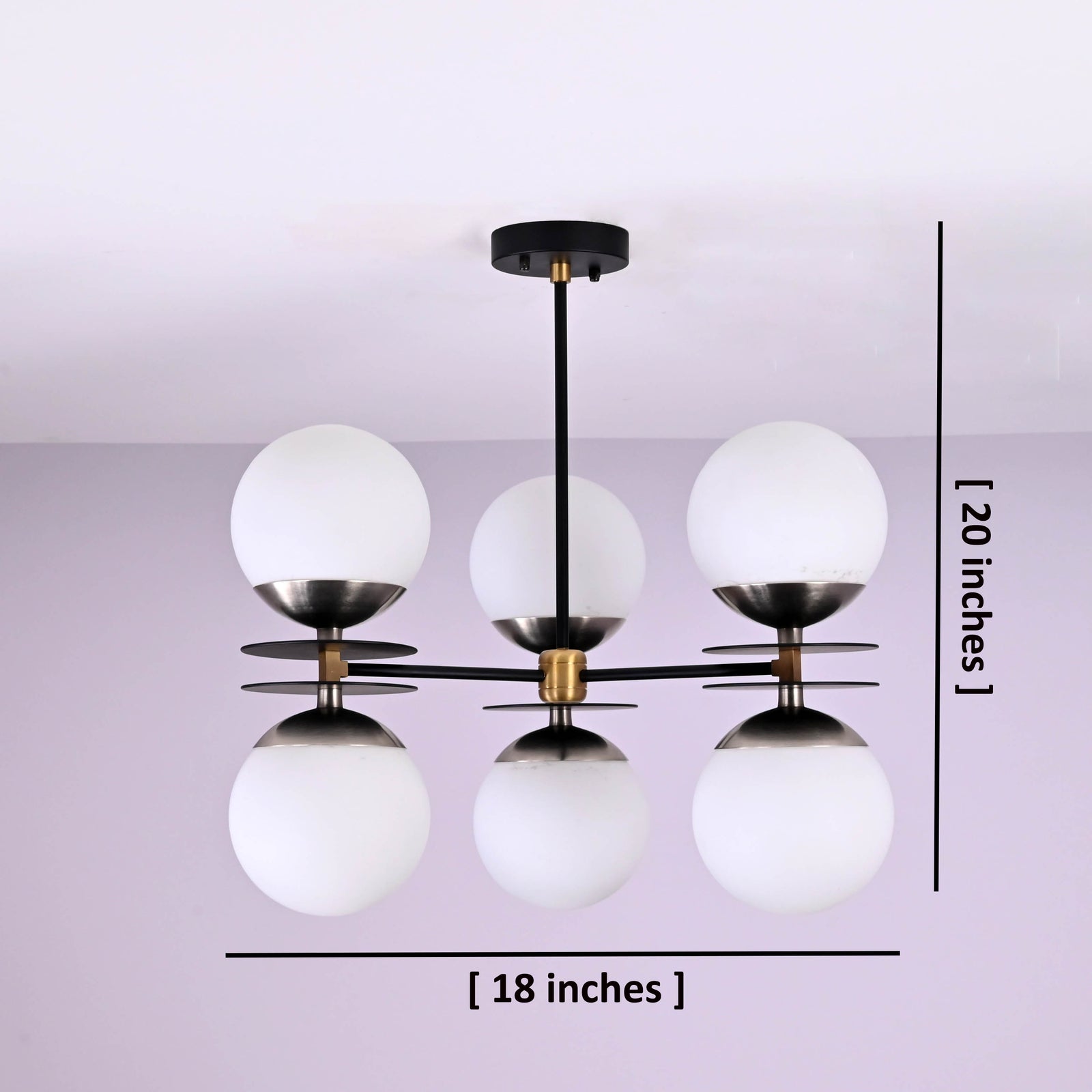 Size guide for Modern 6-Globe Brass Flushmount Chandelier – Handmade Industrial Ceiling Light with Customizable Finishes by Brass Leaf Studio 33127