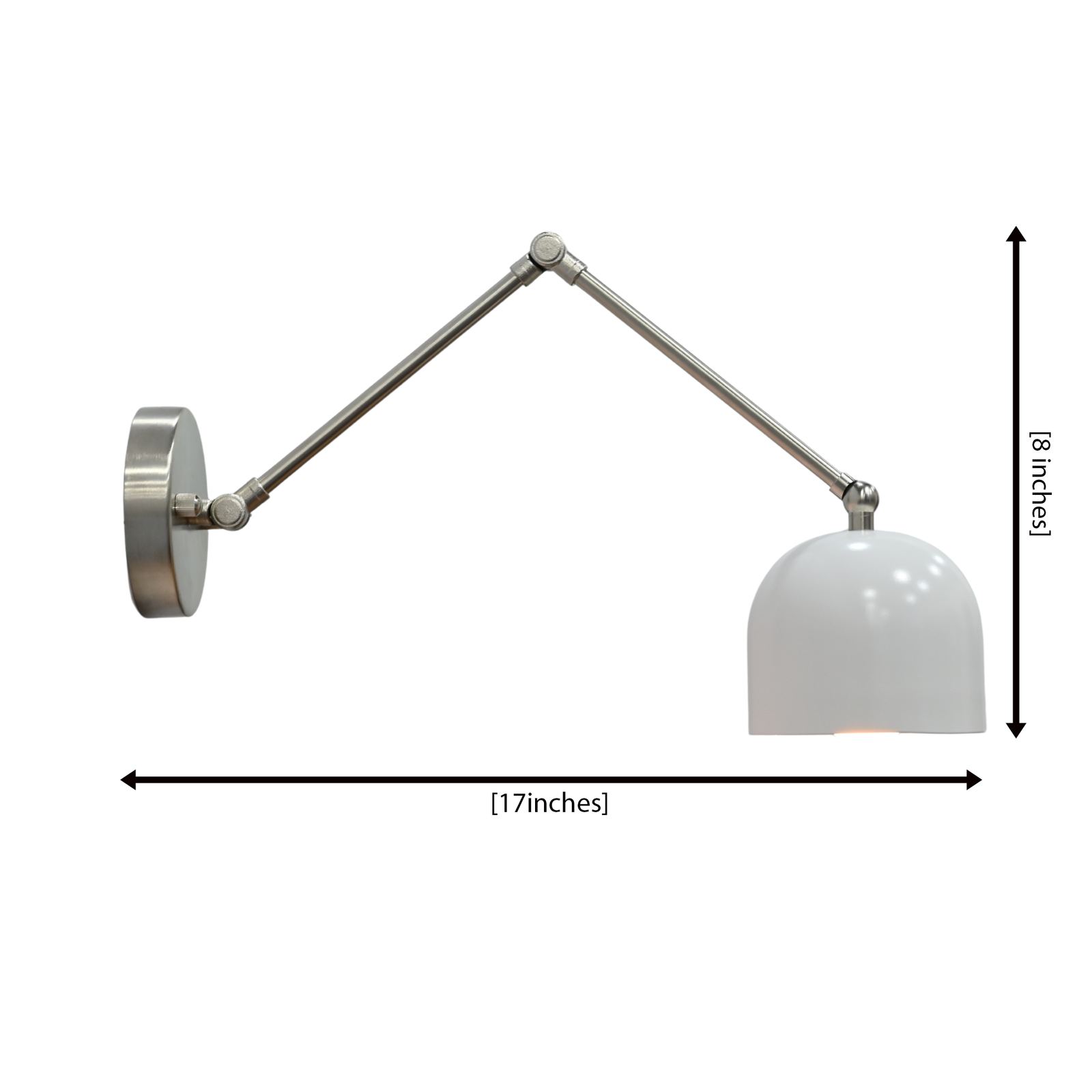 Size guide for Copenhagen White Brass Articulating Wall Sconce – Movable Arm Reading Light 72224