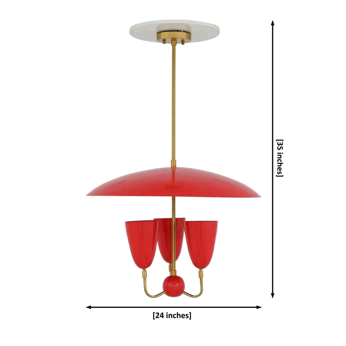 Size guide for Madrid Red Enamel Brass Chandelier – 3 Light Dome Ceiling Fixture 33401