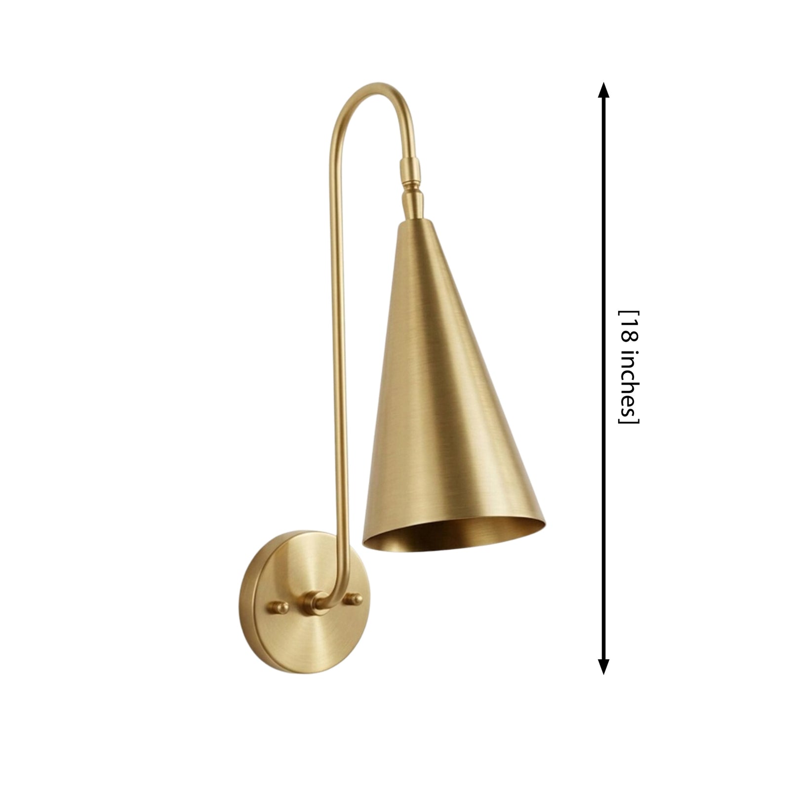 Size guide for Milan Gooseneck Cone Wall Sconce – 1 Light – 18 Inch – Model 32825