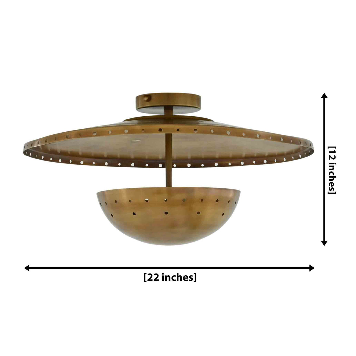 Size guide for Mykonos 3 Light Brass Patina Flush Mount – 22 Inch Perforated Ceiling Light 73041
