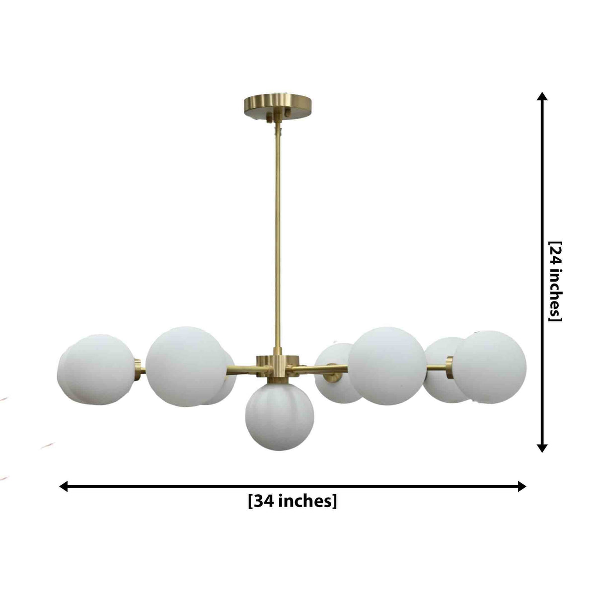 Size guide for Naples 9-Light Glass Globe Sputnik Chandelier – Brushed Brass Ceiling Light 33395
