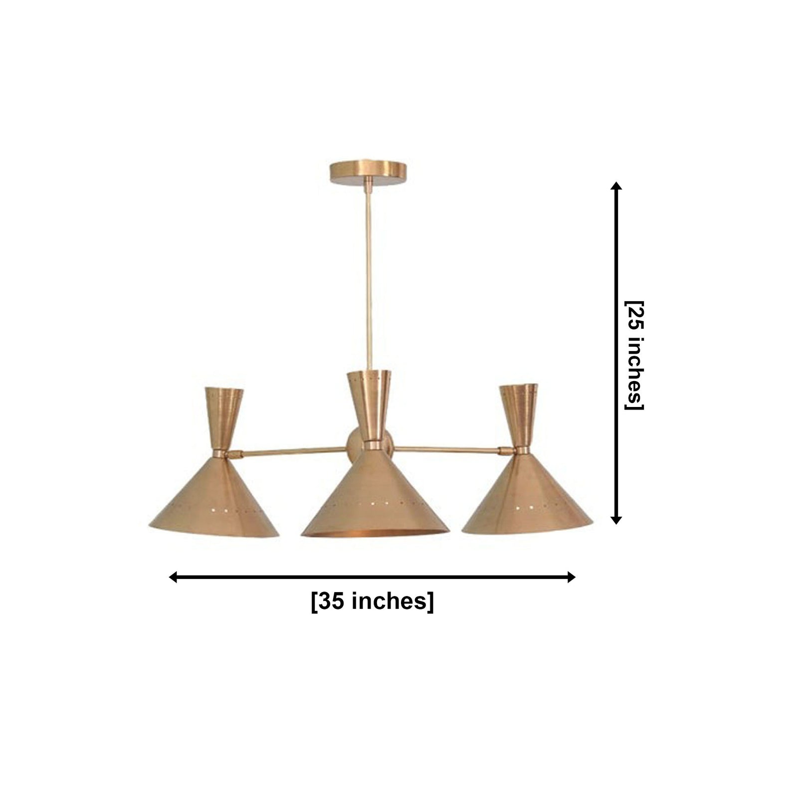 Size guide for Sutton Perforated Cone Chandelier – 3 Light – 35 Inch – Model 62007