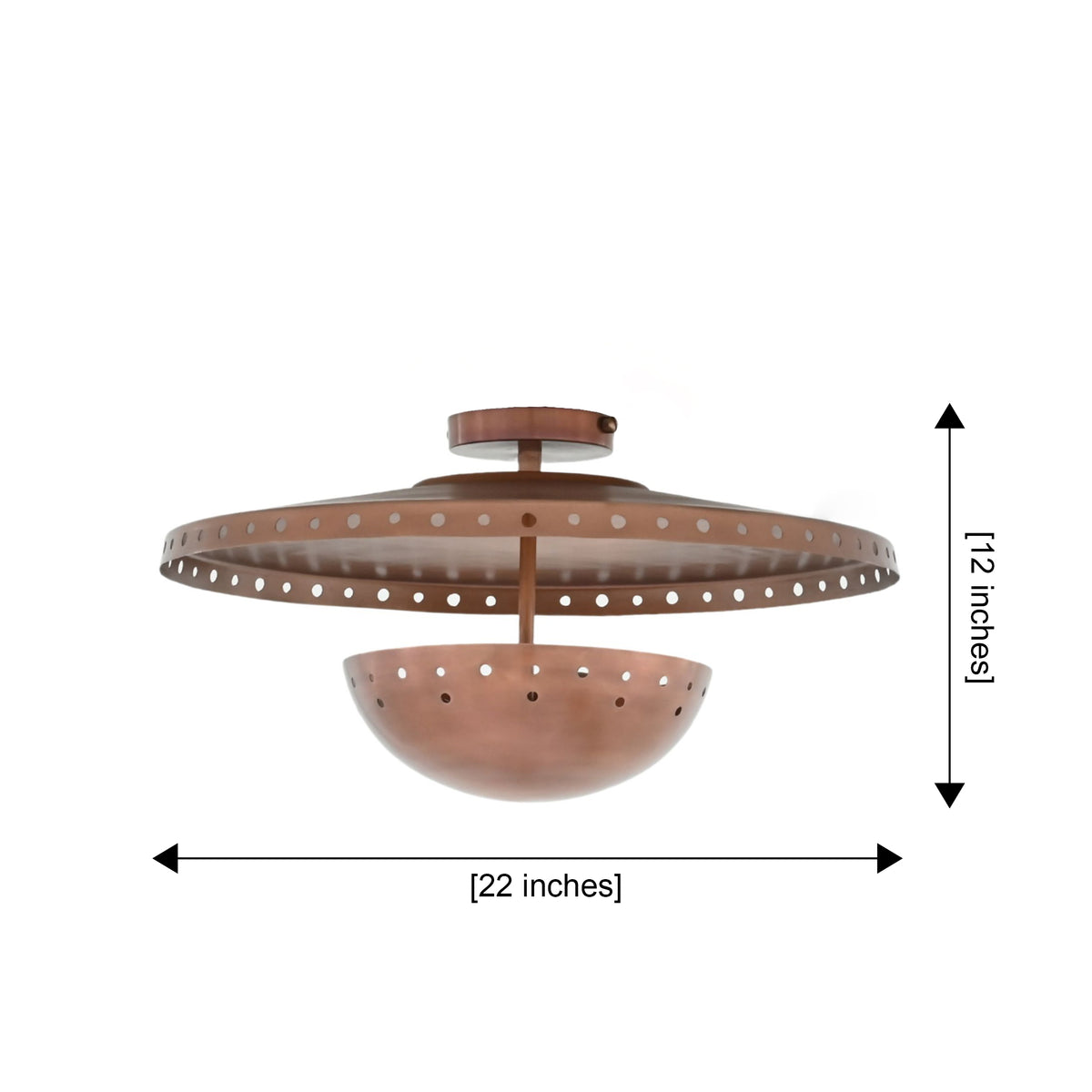 Size guide for Valencia Copper Flush Mount Chandelier – Solid Brass Perforated Ceiling Light 33400