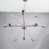 Modern 12-Light Brushed Steel Sputnik Chandelier – Minimalist Mid-Century Ceiling Fixture - 32153