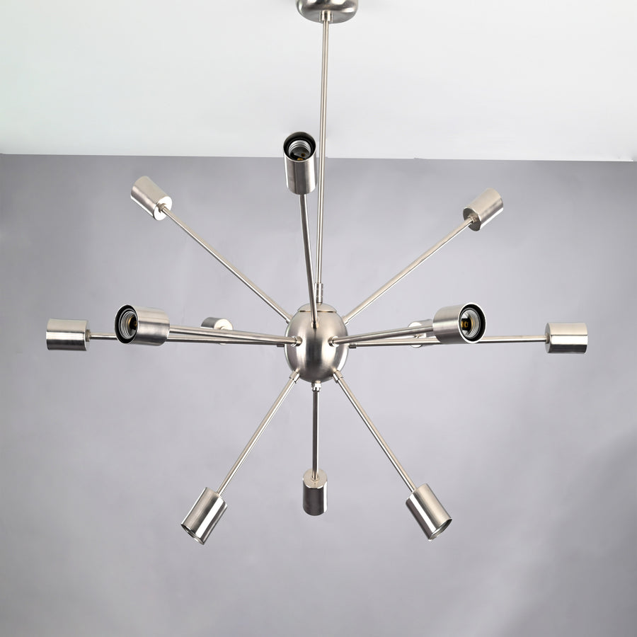 Modern 12-Light Brushed Steel Sputnik Chandelier – Minimalist Mid-Century Ceiling Fixture - 32153