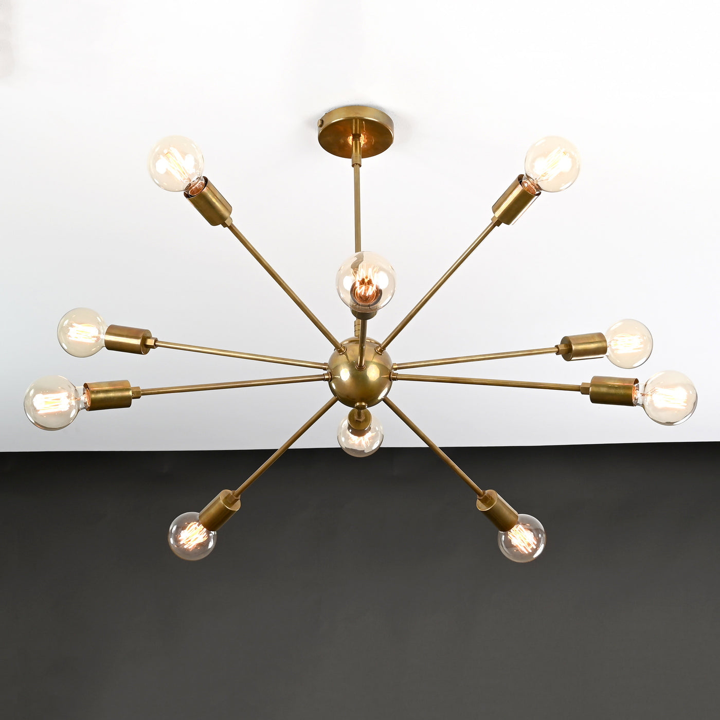 Vintage 8-Light Aged Brass Sputnik Chandelier – Industrial Ceiling Light Fixture - 32161