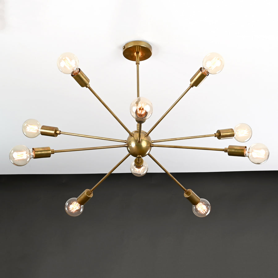 Vintage 8-Light Aged Brass Sputnik Chandelier – Industrial Ceiling Light Fixture - 32161