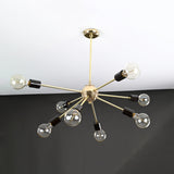 Mid-Century 8-Light Brass & Black Sputnik Chandelier – Modern Minimalist Ceiling Light - 32163