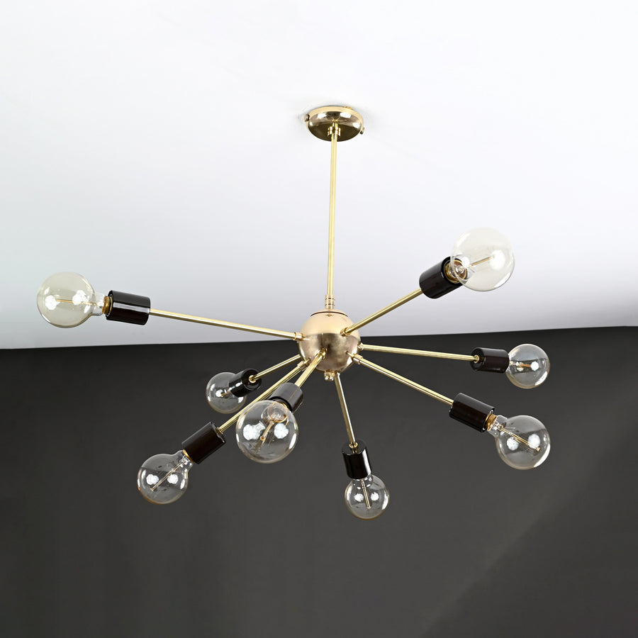 Mid-Century 8-Light Brass & Black Sputnik Chandelier – Modern Minimalist Ceiling Light - 32163