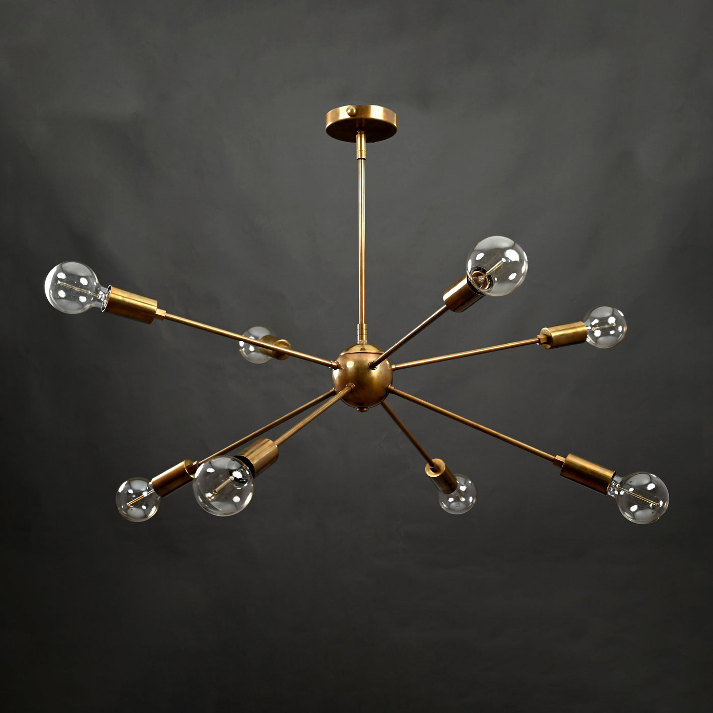 Vintage 8-Light Brass Sputnik Chandelier – Industrial Ceiling Fixture with Exposed Edison Bulbs - 32167