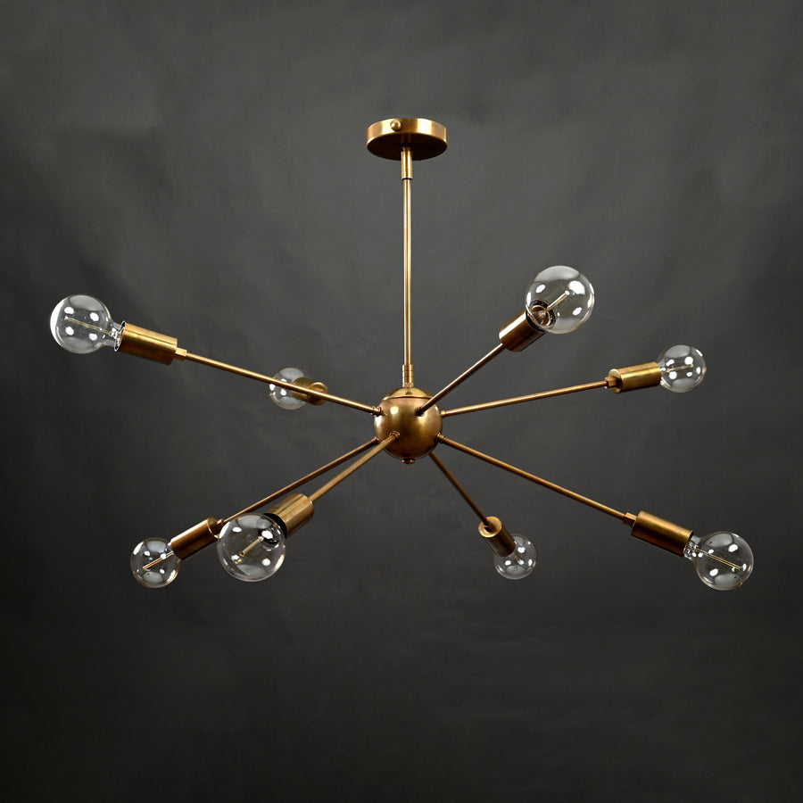 Vintage 8-Light Brass Sputnik Chandelier – Industrial Ceiling Fixture with Exposed Edison Bulbs - 32167